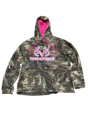 Realtree Womens XL Camouflage Hoodie With Pink Accents & Logo Hunting Apparel